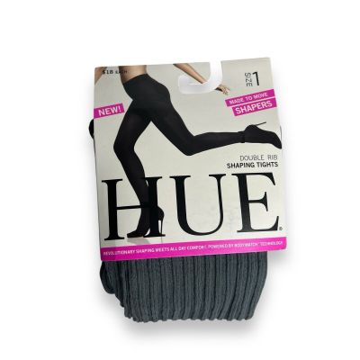 HUE Womens Size 1 Made to Move Double Rib Shaping Tights Thunder 1 Pair